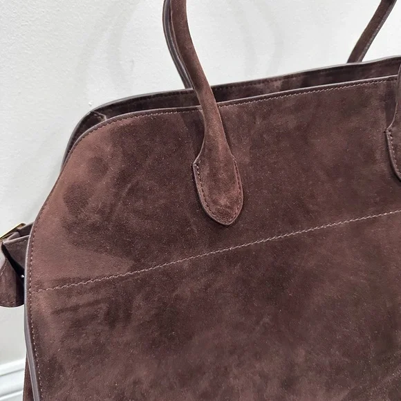 The Row Soft Margaux 17 Brown Suede Leather Top Handle Bag - Picture 2 of 16